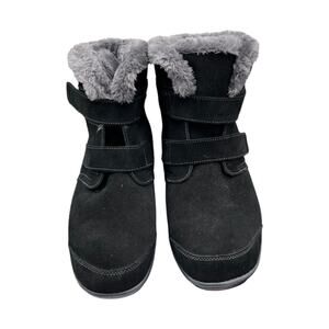 Orthofeet Florence Womens Black Suede Hook Loop Faux Fur Slipper Boot Size 11.5D